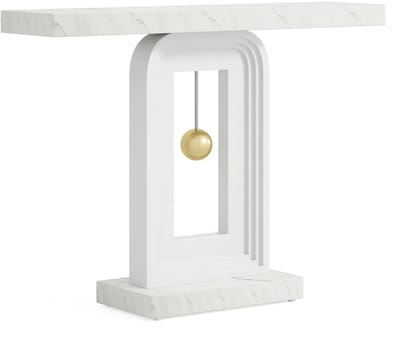 STILVORA Consoletafel - Smal Modern Design Met Geometrische Basis - Voor Hal En Woonkamer - MDF En Marmerlook - 100 Cm - Wit