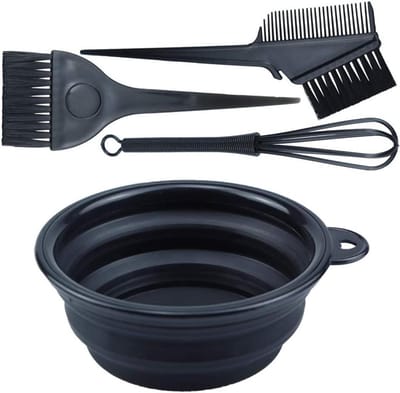 Haarverf Kit - Kleurset Accessoires - Doe-het-zelf Kleuren - Compleet met Kom Borstels - 4 Delen - Zwart