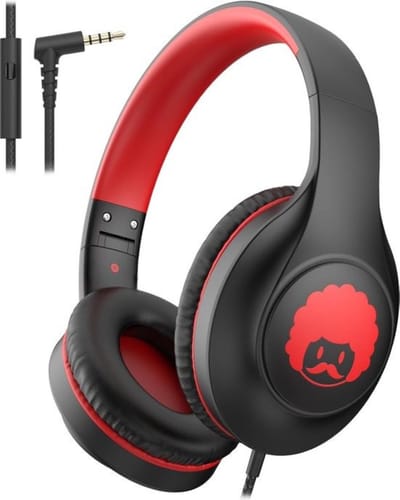 StayPowered Kinder Koptelefoon - Comfortabel en Duurzaam Ontwerp - HD Microfoon - Opvouwbaar Ontwerp - Rijke Stereo Bass - Verwikkelingvrij Nylon Kabel - Verstelbare Pasvorm - Universele 3,5 mm Jack - Zwart/Rood - Levering Sneller dan Aangegeven!