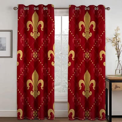 Luxe Rood Goud Abstract Geometrisch Budgetvriendelijke Gordijnen Blinds Ideaal voor Woonkamer Kinderkamer Badkamer Keuken Deur Huisdecoratie W65X60H(cm)X2Pcs&Hook