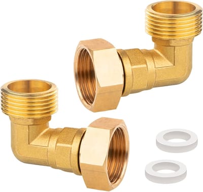 2-delige messing verstelbare schroefaansluiting, 1 inch 90 graden hoek, 2 inch AG/IG boog met O-ring, DN25 schroefaansluiting voor waterinstallaties en centrale verwarmingssystemen, duurzaam en eenvoudig te installeren