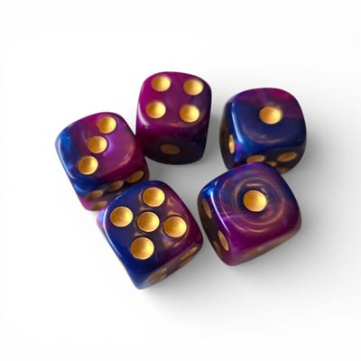 Dobbelstenen Paars Blauw met Gouden Stippen – Set van 5 Stuks – 2 x 2 x 2 cm – Acryl – Voor Bordspellen, Kaartspellen en Cashstuffing Challenges