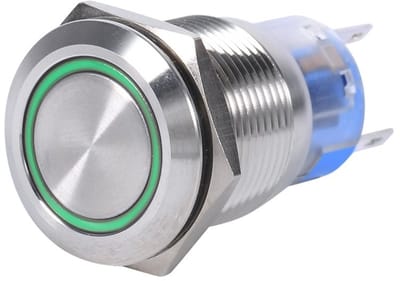 Allecto - LED schakelaar drukknop - Waterdichte schakelaar - Groen LED-ringlamp - Roestvrij staal - 12V schakelspanning - Geschikt voor diverse toe...