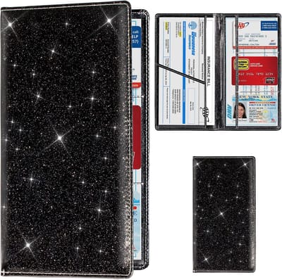 Tolvia Autopapieren Mapje - Auto Documentenmap - Documentenhouder voor Kentekenbewijs, Verzekeringspapieren & Rijbewijs - PU Lederen Organizer - Glitter Zwart