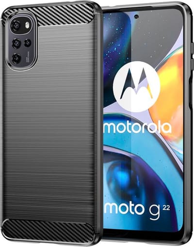 MobyDefend Hoesje - Geschikt voor Motorola Moto E32 / E32S - TPU Backcover - Geborstelde Metaal & Carbon-Look - Zwart