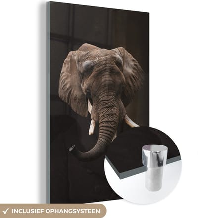 MuchoWow® Glasschilderij 40x60 cm - Schilderij acrylglas - Oude Meesters - Olifant - Dieren - Foto op glas - Schilderijen