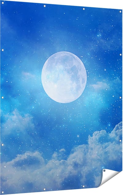 Gards Tuinposter Volle Maan in de Blauwe Hemel met Sterren - 120x160 cm - Tuindoek - Tuindecoratie - Wanddecoratie buiten - Tuinschilderij
