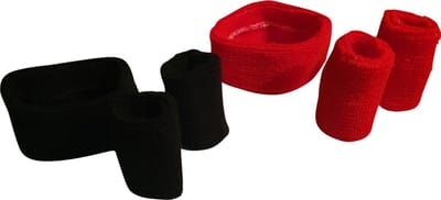 4 Sets zweetbandjes - 2 polsbandjes, 1 hoofdband - rood/zwart - Festival - Beach party - fout feest