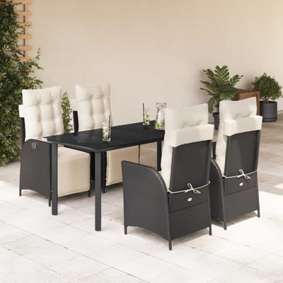 vidaXL - 5-delige - Tuinset - met - kussens - poly - rattan - zwart