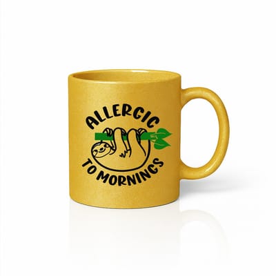 Allergic to Mornings Luiaard Mok – Grappige Gouden Glitter Koffiemok 330ml voor Ochtendhaters