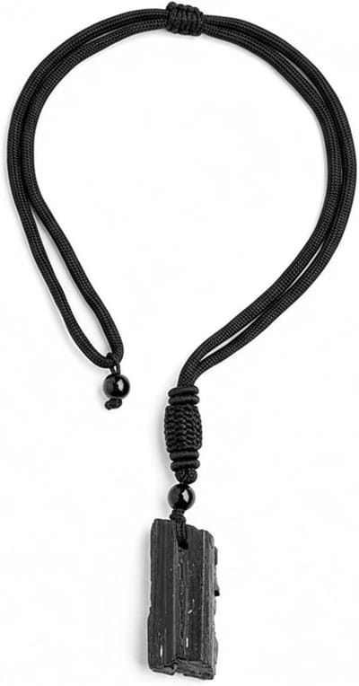 Natuurlijke Toermalijn Ketting met Obsidiaan | Geneeskrachtige Edelstenen, Zwarte Katoenen Strap en Hanger, Perfect Cadeau voor Mannen en Vrouwen