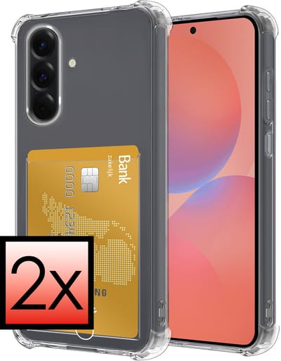 Hoesje - 2 Stuks - Geschikt voor Samsung Galaxy A36 - Met Pashouder en Kaarthouder - Telefoon Hoes Shockproof - Siliconen Case - Back Cover - Shock Proof - Pasjes Houder - Transparant