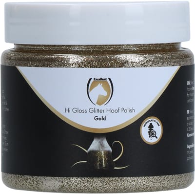 Hi Gloss Glitter Hoeflak - Glitters voor Hoeven - Hoefverzorging - Hydraterend - Eenvoudig Aanbrengen en Verwijderen - Glitters voor Vacht - Inclusief Kwast - Microplastic vrij - 150 ml – Goud