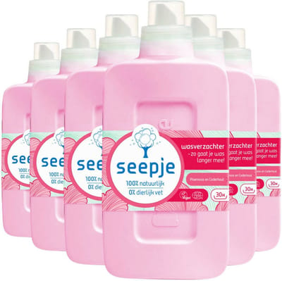 Seepje Wasverzachter Pioenroos & Cederhout - 180 wasbeurten - 6 x 750 ml - Voordeelverpakking