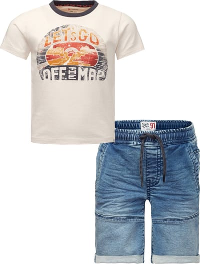 Noppies - Kledingset - 2DELIG - Broek Jeans Glasgow - Shirt Garissa Antique White - Maat 128