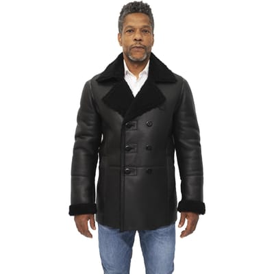 Heren double-breasted shearling schapenvacht erwtenjas-Valencia