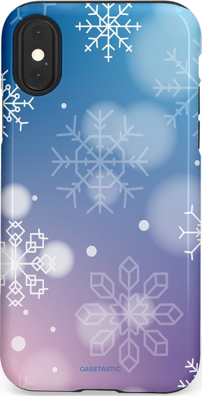 Casetastic hoesje geschikt voor Apple iPhone X / Apple iPhone XS - Dubbellaagse bescherming - Winterse Sneeuwvlokken - Fashion Case - Lichtblauw Lavendel Lichtgrijs Lichtroze
