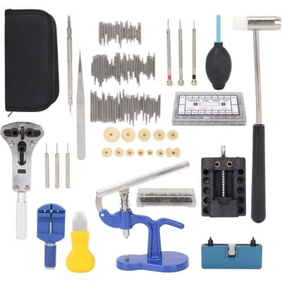 Complete horloge reparatieset, horlogekast opener, horloge batterij vervangingsgereedschapsset met draagtas gray