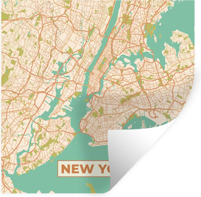 Muurstickers - Sticker Folie - New York - Vintage - Stadskaart - Plattegrond - Kaart - 100x100 cm - Plakfolie - Muurstickers Kinderkamer - Zelfklevend Behang XXL - Zelfklevend behangpapier - Stickerfolie