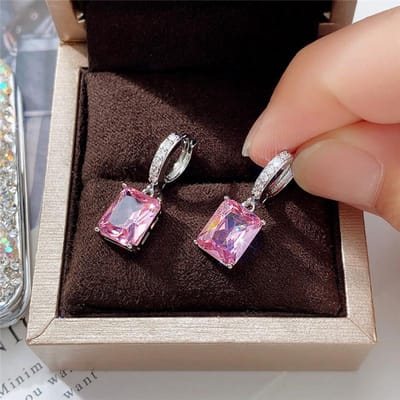 Klassieke Sterling 4 Klauwen Vierkante Vorm Hangende Oorbel Voor Vrouwen AAA Glans Zirkonia Sieraden Hoge Kwaliteit brown