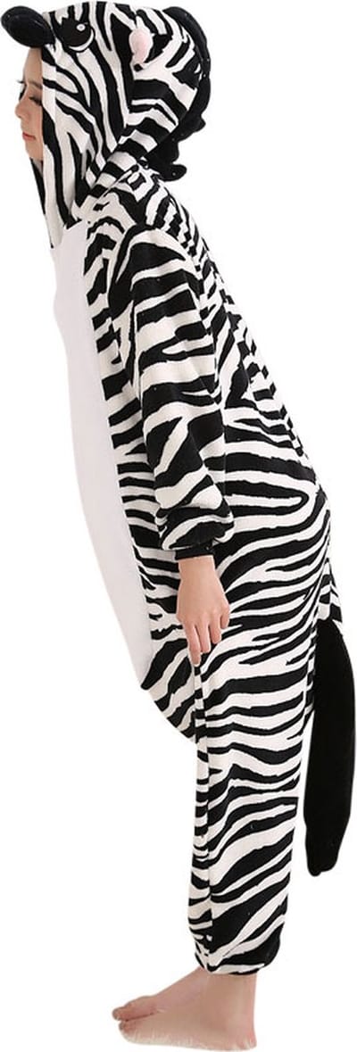 Zebra Onesie Pak Kostuum Outfit Huispak Jumpsuit Verkleedpak - Verkleedkleding - Halloween & Carnaval - SnugSquad - Kinderen & Volwassenen - Unisex - Maat XL voor Lichaamslengte (173 - 195 cm)
