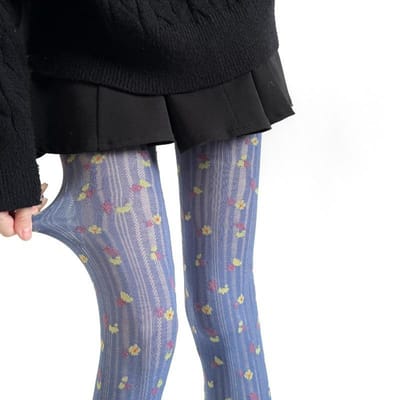 Dames Bloemenprint Panty's, Zacht Gebreide Katoenen Panty's, Vintage Zoet Patroon Leggings, Comfortabele Elastische Ondoorzichtige Sokken Dagelijks Casual One Size gray