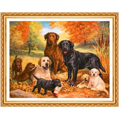 Diamant borduurwerk 5D DIY diamant schilderij hond familie bosdier kruissteek strass 20X30CM black