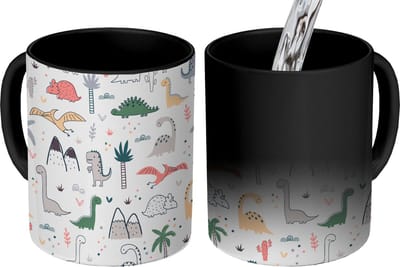 Magische Mok - Foto op Warmte Mokken - Koffiemok - Patronen - Dino - Boom - Jongetje - Jongens - Kinderen - Kids - Magic Mok - Beker - 350 ML - Theemok