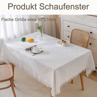 Dailygoods- Tafelkleed Afwasbaar 90x210 cm - Tafelkleed Katoen - Tafelkleed Wit - Tafelkleed met Kwast - Elegant Ontwerp - Hoge Bruikbaarheid - Tafelbedekking