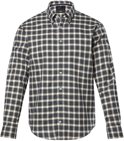 JP 1880 - Heren - Geruit overhemd lange mouwen buttondown kraag Modern Fit - Navy blauw - Maat L