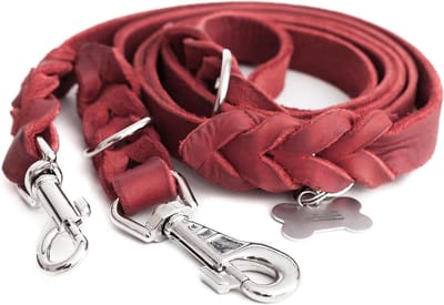 Verstelbare Hondenlijn - Leren Riem - Vrije Handen Wandelen - Meervoudig Verstelbaar - 18 mm Breed - Rood