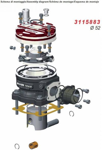 Haut moteur Malossi pour Scooter Aprilia 50 SR Street Flanged Mount Testa Rossa Ø52 Neuf