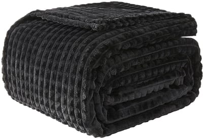 Fleecedeken, 3D jacquard deken voor bank en bed, zachte, behaaglijke en pluizige deken, lichtgewicht luxe flanel met geometrisch rasterontwerp (zwart, 203 x 229 cm)