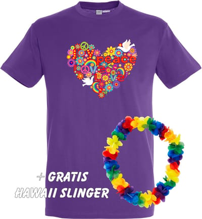 T-shirt Love Peace Hart | Love for all | Gay pride | Regenboog LHBTI | Paars | maat XS
