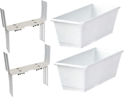 Set van 2 kunststof plantenbakken wit rechthoekig 60 cm met 4 verstelbare balkon/muurbeugels