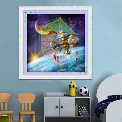 Diamantschilderij Schilderachtige 5D DIY Diamantmozaïek Fantasie Diamantborduurwerk Buitenruimte Woondecoratie 30x30CM blue