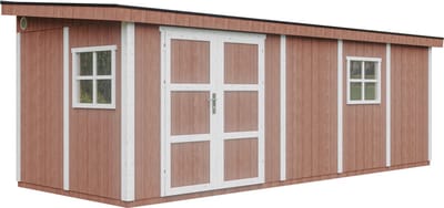 Timbela M941-REDWOOD RED - LP SmartSide Tuinhuis op houtbasis - 14,3 m² - 648x248xH231 cm - met vloer en verf
