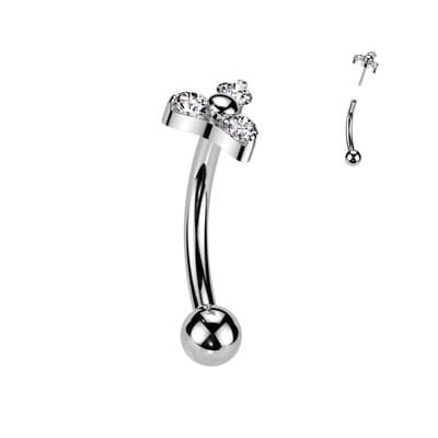 Piercing titanium curved triangular gemmed 1.2x8 - zilver - LMPiercings