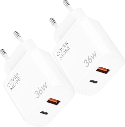 Usb C adapter - Snellader - 35w - Quick charge - Super fast charging - Met usb en usb C - 2 poorten - Universeel - Gan - Klein - 2 stuks
