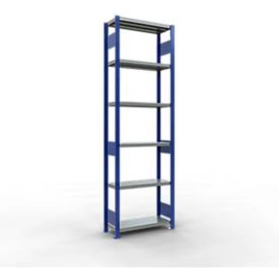Schulte Lagertechnik MULTIplus 250 boutloos rekkensysteem, basisrek, lengte bout, 2500x750x300 mm, 6 legborden, gentiaanblauw/verzinkt