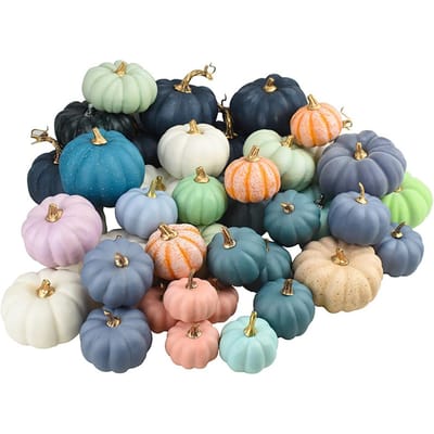 16 Pièces Citrouilles Artificielles d'Automne Faux Citrouilles en Mousse pour Halloween Thanksgiving Décoration d'Halloween bleu