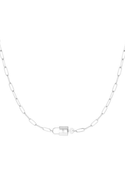 Schakkel ketting met slot - zilver - necklace - ketting - RVS - roestvrij staal - slotje - sieraden - jewelry - schakel
