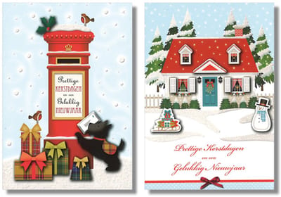 MGPcards - 10 Dubbele wenskaarten - Kerstkaarten / Nieuwjaar - Witte envelop - 10 x 14 cm - 2 Motieven per doosje