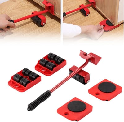 Meubellift- en verhuisgereedschapset met in hoogte verstelbare hefboom en 4 wielen, meubellift- en verhuisglijders voor het verplaatsen van zware meubels (rood, hefvermogen: 220 lbs)
