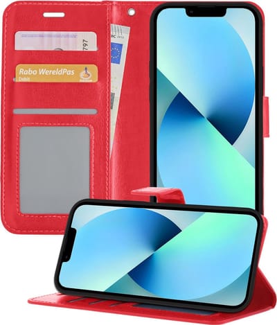 Hoesje - Geschikt voor Apple iPhone 13 Mini - Luxe Bookcase - Walletcase Hoes - Portemonnee - Cover - Telefoonhoes - Rood