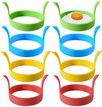 Dailygoods- Bakvormen Set van 8 Stuks - Siliconen Bakvormen - Antiaanbaklaag - Ronde Bakvorm - Eierringen - Handvat voor Frituur - Omeletringen