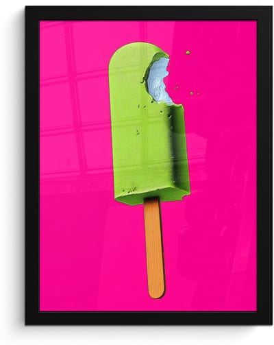 Poster in lijst - Fotolijst 30x40 cm - Posters - Ijsje - Stokje - Minimalistisch - Groen - Posterlijst zwart - Decoratie - Wanddecoratie woonkamer - Muurdecoratie slaapkamer
