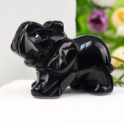 Handgesneden kristallen olifantenfiguur als decoratie voor thuis, natuurlijke rozenkwarts, amethist, mini-dier, handgemaakt feng shui-ornament black