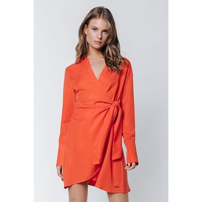 Colourful Rebel Hette Uni Wrap Mini Dress Bright Orange Size: XS | Mini Dresses Outlet | Dames | Oranje