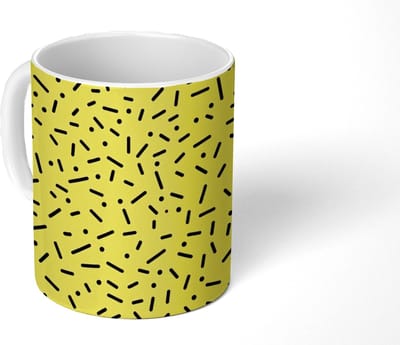 Mok - Koffiemok - Stippen - Strepen - Geel - Mokken - 350 ML - Beker - Koffiemokken - Theemok